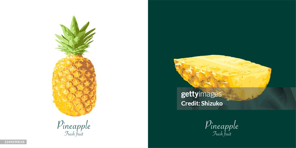 Pineapple from background of white and dark green