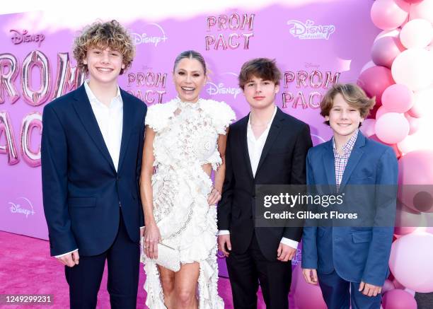 Oliver McLanahan Phillips, Julie Bowen, Bryce Hall and Gustav Phillips at the premiere of "Prom Pact" held at the Wilshire Ebell Theatre on March 24,...