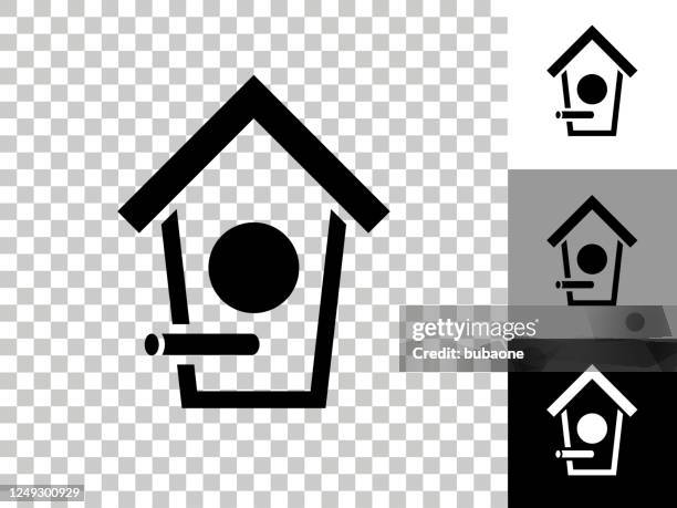 bird house icon on checkerboard transparent background - birdhouse stock illustrations