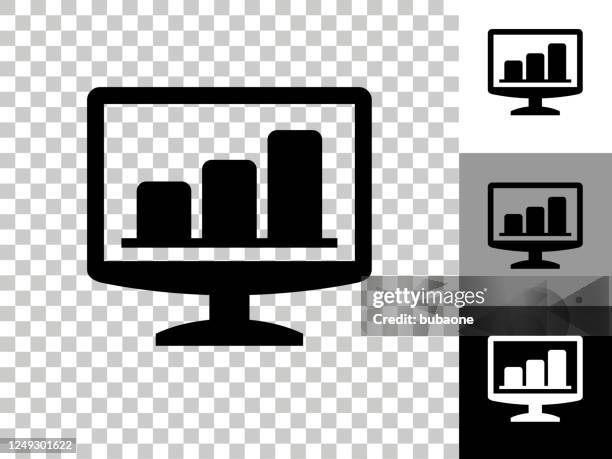 monitor graphs icon on checkerboard transparent background - multiple computer screens white background stock illustrations