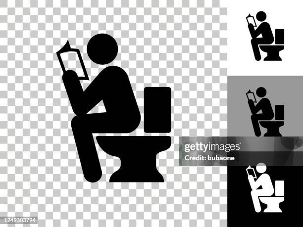 using the toilet icon on checkerboard transparent background - man reading on water closet stock illustrations