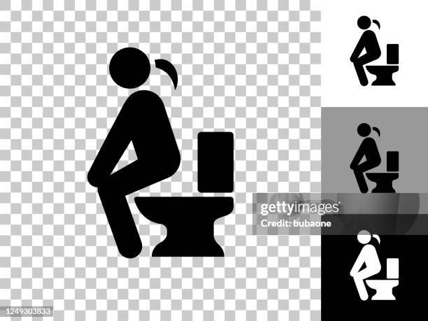 verwenden des toilettensymbols auf dem transparenten hintergrund von checkerboard - woman sitting on toilet stock-grafiken, -clipart, -cartoons und -symbole