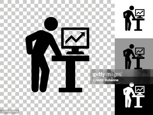 viewing charts icon on checkerboard transparent background - looking at multiple monitors stock illustrations