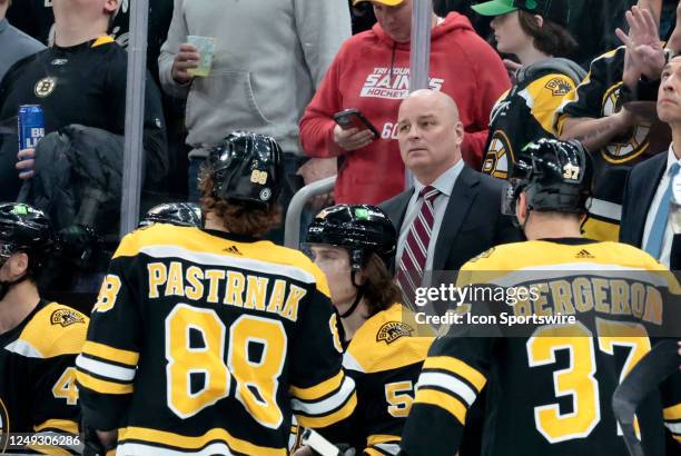 Boston Bruins head coach Jim Montgomery during a game between the Boston Bruins and the Montreal Canadiens on March 23 at TD Garden in Boston,...