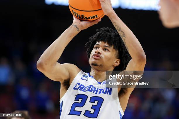 Trey Alexander of the Creighton Bluejays shoots the ball against the Princeton Tigers during the Sweet Sixteen round of the 2022 NCAA Men's...