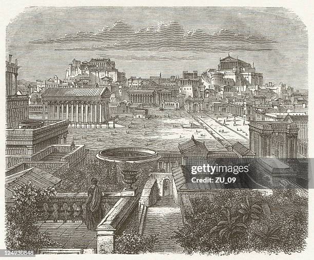 ancient rome, forum romanum, wood engraving, published in 1881 - ancient rome stock illustrations