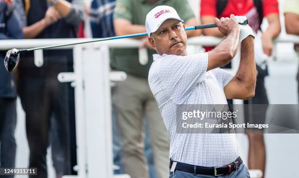 Jeev Milkha Singh of India tees off during the third round of the World City Championship at Hong Kong Golf Club on March 25, 2023 in Hong Kong,...