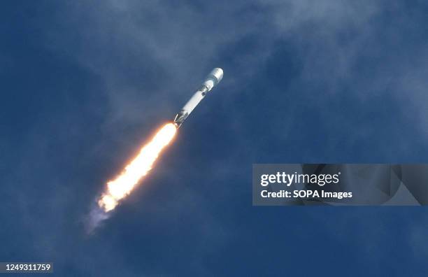 SpaceX Falcon 9 rocket carrying a batch of 56 Starlink internet satellites launches from pad 40 at Cape Canaveral Space Force Station in Cape...