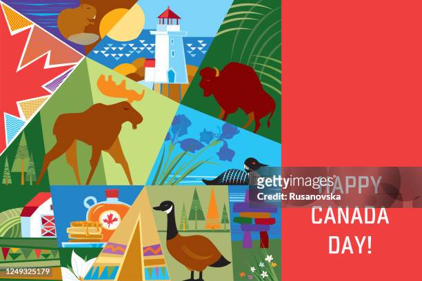 happy canada day! - canada stock-grafiken, -clipart, -cartoons und -symbole