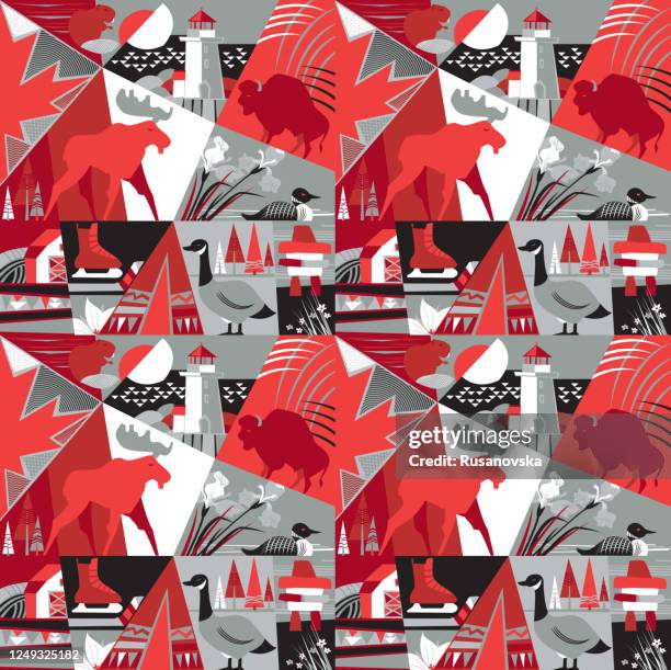 canada. seamless pattern - peggys cove lighthouse stock illustrations