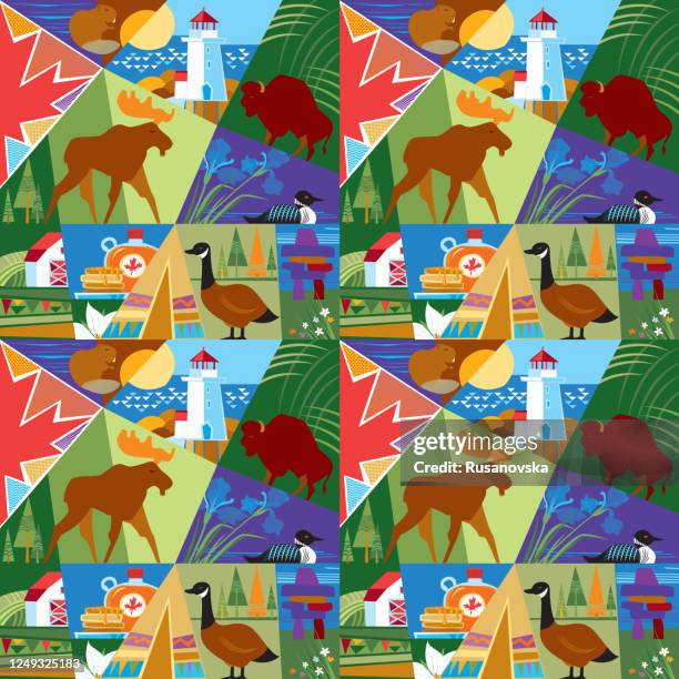 canada. seamless pattern - peggys cove lighthouse stock illustrations