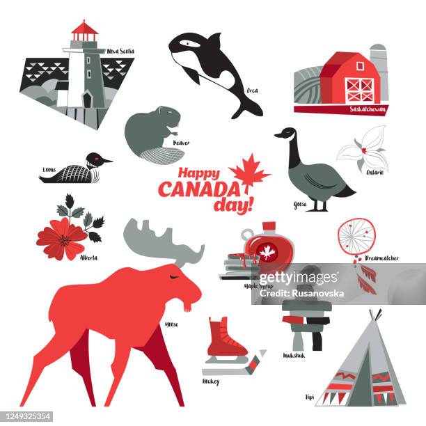 canada icons - peggys cove lighthouse stock illustrations