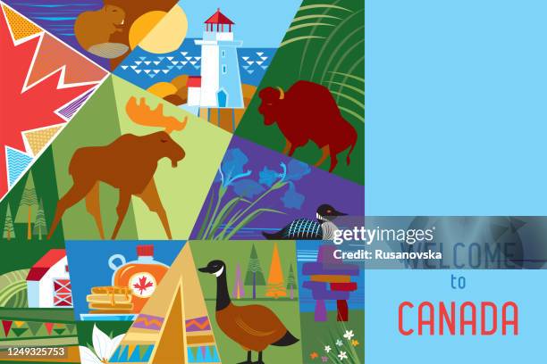 welcome to canada - peggys cove lighthouse stock illustrations