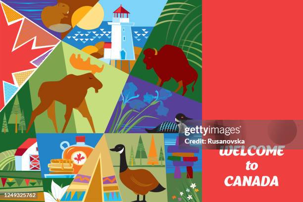 welcome to canada - peggys cove lighthouse stock illustrations