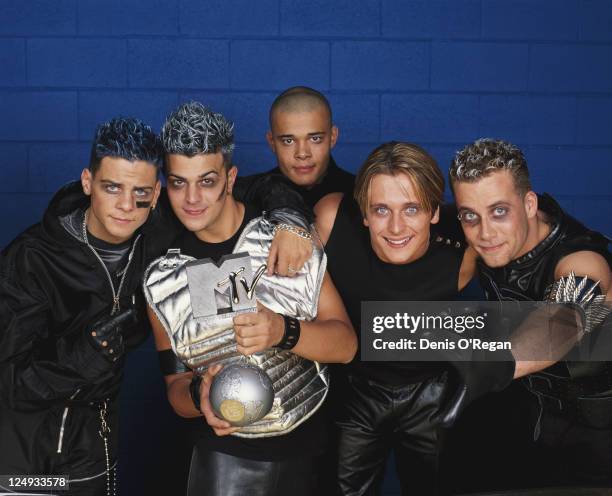 English boyband Five with their MTV Select Award at the MTV Europe Music Awards, at the Fila Forum, Milan, 12th November 1998.