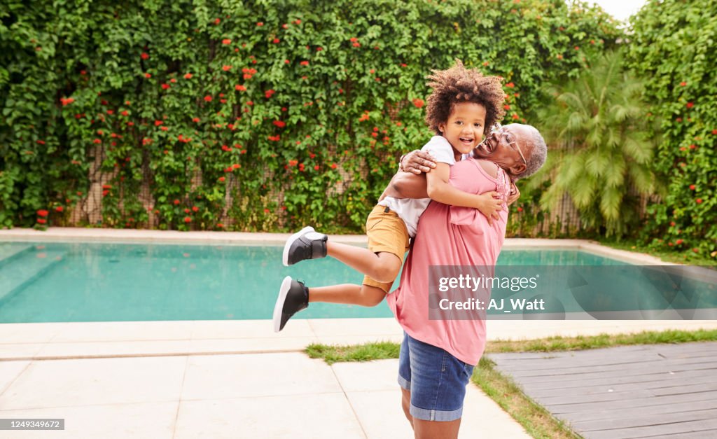 Boy having fun with granny