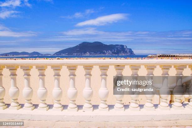 white banister against the beach - balustrade stock pictures, royalty-free photos & images