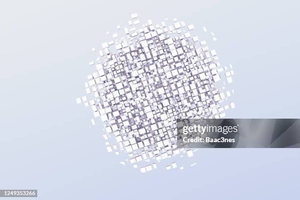 cube dissolves in pixels - large group of objects white stock pictures, royalty-free photos & images