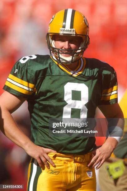 Ryan Longwell of the Green Bay Packers looks on before a NFL football game against the Washington Redskins on October 31, 2001 at FedEx Field in...