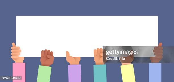 protest people holding sign - dilemma morale stock illustrations