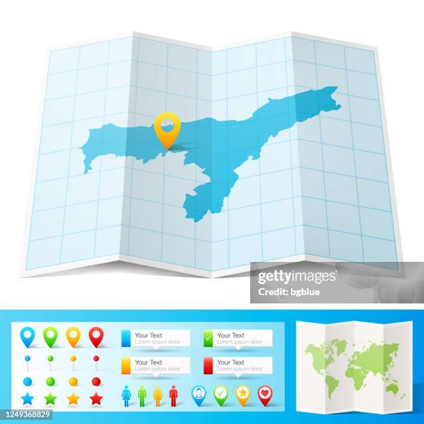 assam map with location pins isolated on white background - assamese stock illustrations