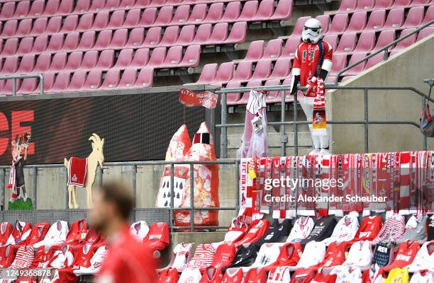 Storm trooper plastic figure is seen inside the stadium prior to the Bundesliga match between 1. FC Koeln and 1. FC Union Berlin at...