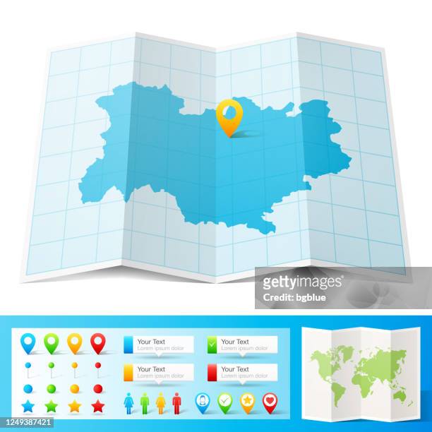 auvergne rhone alpes map with location pins isolated on white background - auvergne rhône alpes stock illustrations