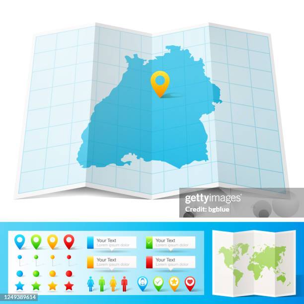 baden-wurttemberg map with location pins isolated on white background - stuttgart stock illustrations