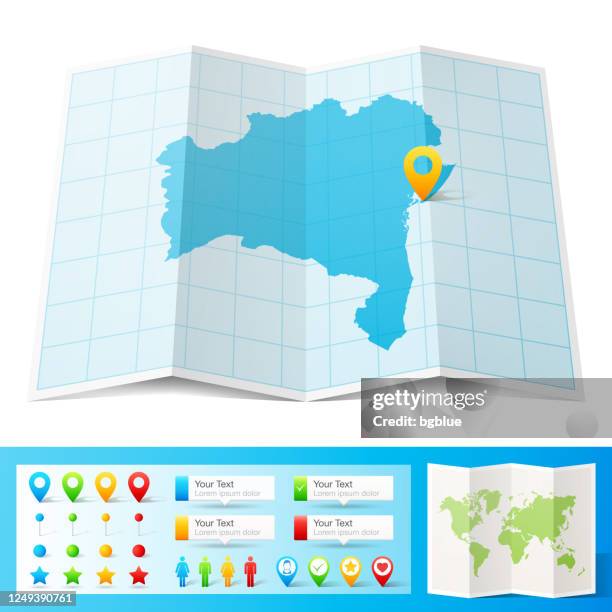 bahia map with location pins isolated on white background - bahia stock illustrations