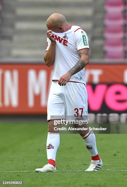 Toni Leistner of 1. FC Koeln reacts after the Bundesliga match between 1. FC Koeln and 1. FC Union Berlin at RheinEnergieStadion on June 13, 2020 in...