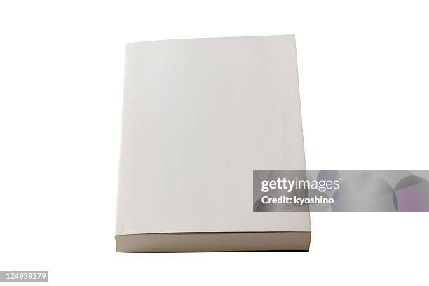 isolated shot of closed blank book on white background - blank book cover stockfoto's en -beelden