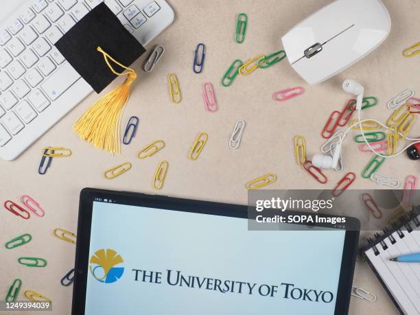 In this photo illustration, The University of Tokyo logo seen displayed on a tablet.