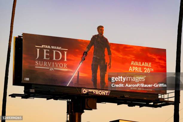 Billboard on Sunset Blvd promotes the new flagship EA video game 'Star Wars Jedi: Survivor' on March 24, 2023 in Hollywood, California.