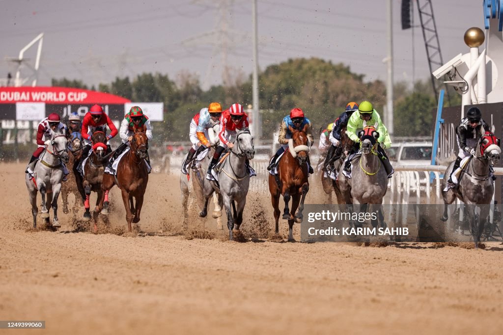Dubai Raceway Jockeys compete in the Dubai World Cup horse racing event at the ...