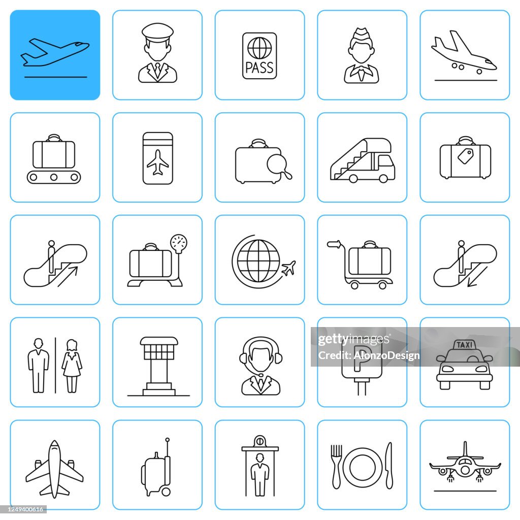Airport Line Icons. Editable Stroke.