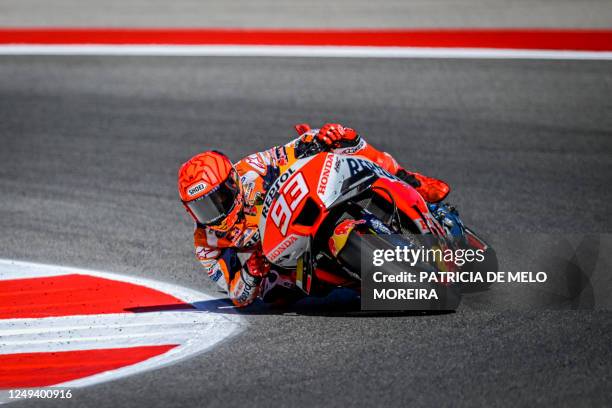 Honda Spanish rider Marc Marquez rides during the MotoGP first qualifying session of the Portuguese Grand Prix at the Algarve International Circuit...