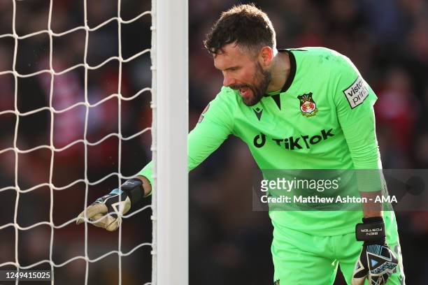 Ben Foster of Wrexham celebrates to the GoPro Camera in his goal during the Vanarama National League match between Wrexham and York City at the...