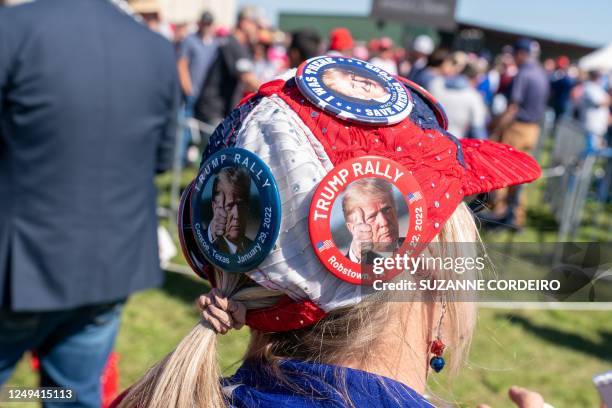 Supporters of former US President Donald Trump arrive for a 2024 election campaign rally in Waco, Texas, March 25, 2023. - Trump held the rally at...