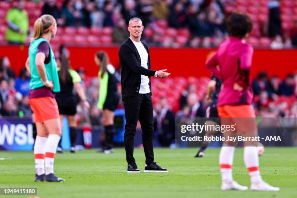 Paul Konchesky the head coach / manager of West Ham United Women during the FA Women's Super League match between Manchester United and West Ham...