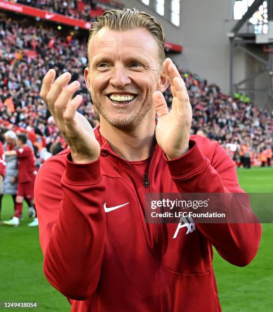 Dirk Kuyt of Liverpool Legends after the game at Anfield on March 25, 2023 in Liverpool, England.