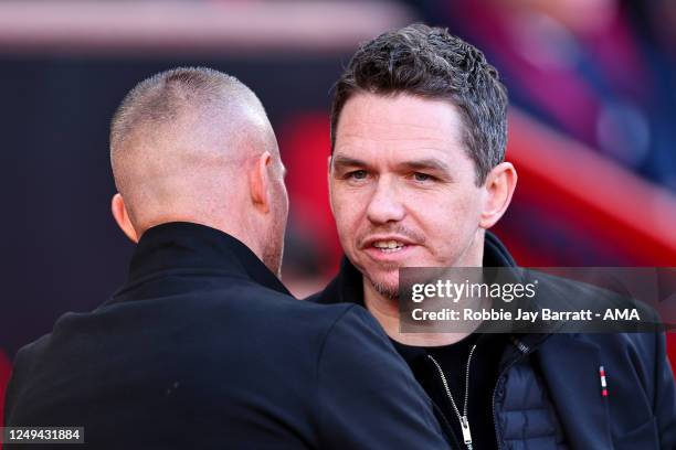 Paul Konchesky the head coach / manager of West Ham United Women and Marc Skinner the head coach / manager of Manchester United Women during the FA...