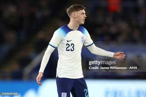 Cole Palmer of England Under 21s during the international friendly between England Under 21s and France Under 21s at The King Power Stadium on March...