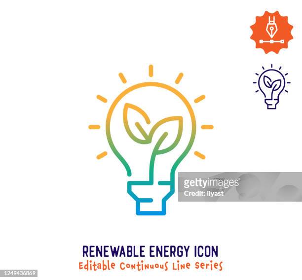 renewable energy continuous line editable icon - one line drawing abstract line art stock illustrations
