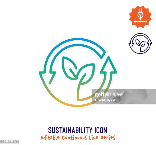 sustainability continuous line editable icon - logo stock illustrations