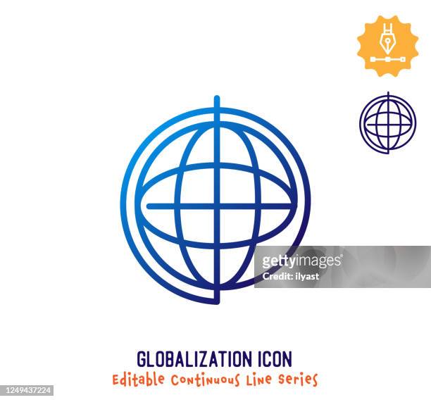 globalization continuous line editable icon - one line drawing abstract line art stock illustrations