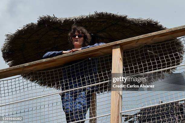 Woman enjoys a weekend in a treehouse at the Monte Holiday campsite on June 13, 2020 in Gargantilla de Lozoya y Pinilla de Buitrago, Spain. The...