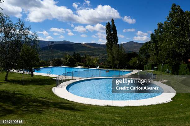 General view of the pool at the Monte Holiday campsite on June 13, 2020 in Gargantilla de Lozoya y Pinilla de Buitrago, Spain. The campsite, which...