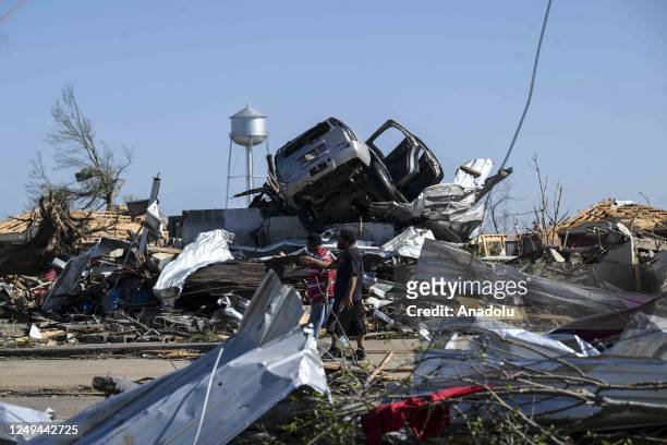 View of damage after a tornado tore through the US state of Mississippi, United States on March 25, 2023. At least 25 people have been killed and...
