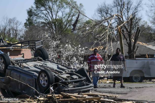 View of damage after a tornado tore through the US state of Mississippi, United States on March 25, 2023. At least 25 people have been killed and...