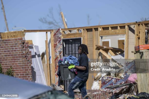 View of damage after a tornado tore through the US state of Mississippi, United States on March 25, 2023. At least 25 people have been killed and...